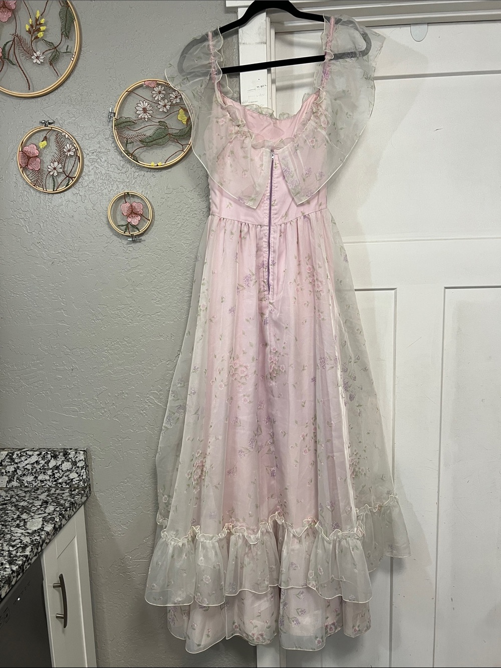80’s PRAIRIE COTTAGECORE PROM GOWN COQUETTE DRESS SMALL VINTAGE - Picture 4 of 16